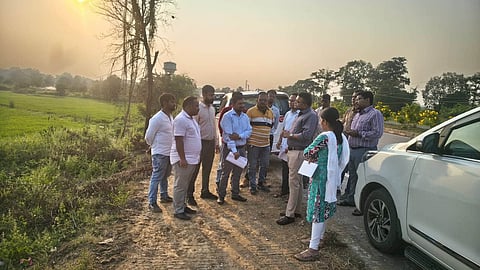 Collector Siddheshwar Baliram Bondar inspecting the project site with officials on Wednesday.