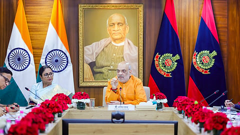 Union Home Minister Amit Shah and Delhi Chief Minister Rekha Gupta during a review meeting at Delhi Police Headquarters, in New Delhi.
