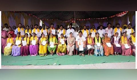 Darsi Municipal Chairman-elect D Subba Rao with newly elected councillors.