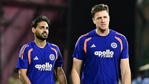 File photo of Bhuvneshwar Kumar with bowling coach Morne Morkel.