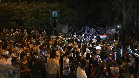 Students protest outside and inside Jamia Millia Islamia University in New Delhi on October 25, 2026
