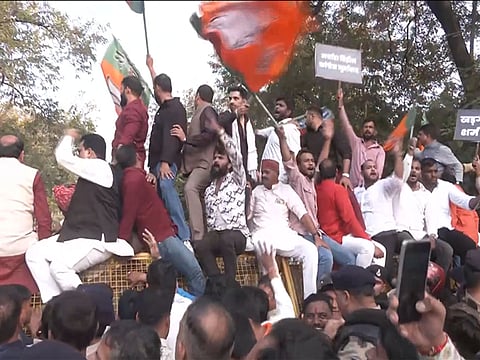 BJP national vice-president Lal Singh Arya and MLAs Rameshwar Sharma and Bhagwan Das Sabnani led party workers in a march to the state Congress headquarters.