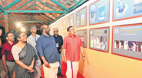 Transport Minister C P John visiting the Vayalar exhibition