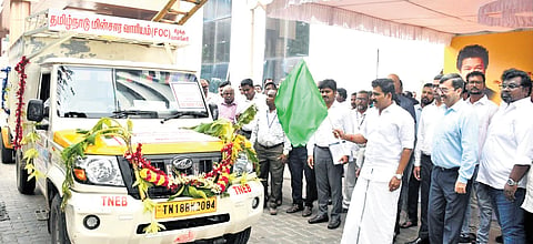 Electricity Minister CTR Nirmal Kumar flags off mobile teams for speedy restoration of power supply and detection of underground cable faults in Chennai.