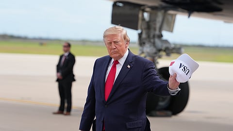 US President Donald Trump arrives on Air Force One at Corpus Christi International Airport, Tuesday, Oct. 27, 2026, in Corpus Christi, Texas.