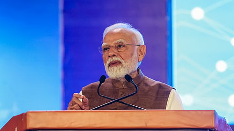 Prime Minister Narendra Modi addresses the inauguration of the Emerging Science, Technology and Innovation Conclave 2026 in New Delhi, Oct. 27, 2026.