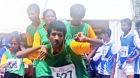 Abhinand takes part in the standing jump event in the inclusive category on Monday