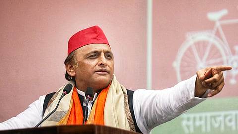 Samajwadi Party National President Akhilesh Yadav addresses a press conference at the party office, in Lucknow, on Oct. 27, 2026.