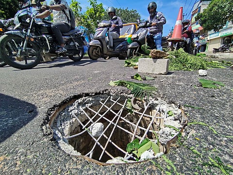 A damaged manhole poses danger to motorists on Magadi Road near Veeresh
theatre. The new initiative will address such civic infrastructure issues requiring
coordination across departments.