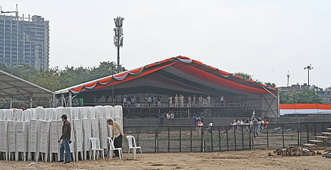 Security check during the preparation in Ramleela Ground ahead of INDIA Block’s rally Market on Thursday, October 29, 2026. New Delhi.