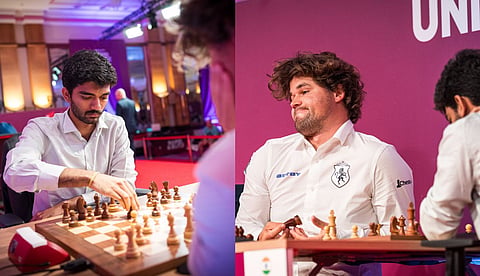 D Gukesh and Magnusd Carlsen
