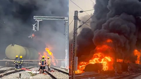 Massive Fire Erupts On Goods Train