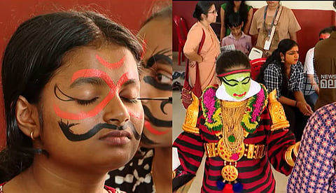 കഥകളിയോട് സാമ്യം, മണിക്കൂറുകള് നീണ്ട ചമയം; കലോത്സവ നഗരിയില് നിന്നും കൂടിയാട്ടത്തിന്റെ അണിയറക്കാഴ്ച