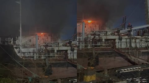 Ship catches fire in Kochi