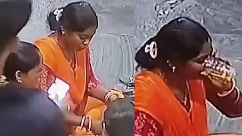 Women drinking alcohol in public on hospital premises; visuals emerge