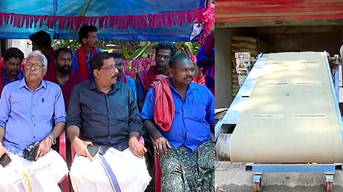 സിമൻ്റ് കടയിൽ കയറ്റിറക്ക് യന്ത്രം സ്ഥാപിച്ചു; കടയുടെ മുന്നിൽ സിഐടിയു സമരം