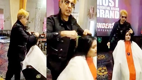 Jawed Habib viral video : जावेद हबीबने थुंकी लावून कापले महिलेचे केस
