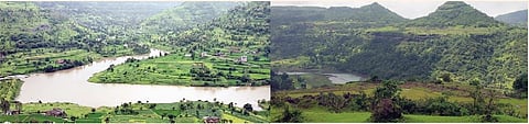 1.भीमाशंकर परिसरातील गोहे तलाव भरून
वाहत आहे. 2.पाटण परिसरातील निसर्गरम्य दृश्य. (छाया : अशोक शेंगाळे)