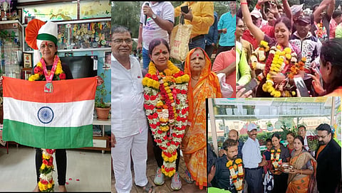 नाशिक : कझाकीस्तानमध्ये आयर्नमॅन स्पर्धा पूर्ण करून नाशिकमध्ये परतल्यानंतर अश्विनी देवरे यांचे जल्लोषात स्वागत करण्यात आले.