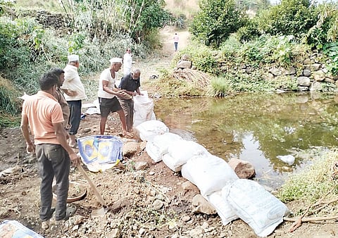 परिंचे : पांगारेत शेतकर्यांनी बांधले चार वनराई बंधारे