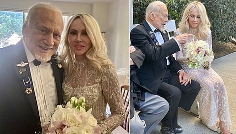 Buzz Aldrin : बझ ऑल्ड्रिन या दुसर्या चांद्रविराचा चौथा मधुचंद्र; वयाच्या ९३ व्या वर्षी केले लग्न