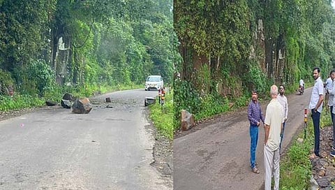 पन्हाळा रस्त्यावर दरड कोसळली