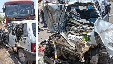 Nashik accident | नांदगावी एसटी बस- अल्टो कारचा भीषण अपघात; माय लेकासह लेकीचा जागीच मृत्यू