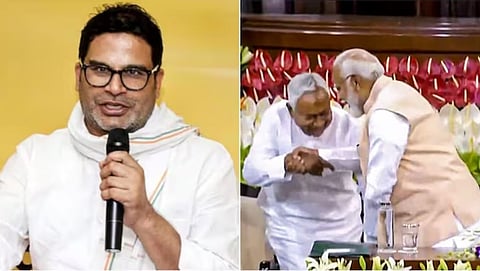 निवडणूक रणनीतीकार प्रशांत किशाेर, दुसर्या छायाचित्रात नितीश कुमार आणि पंतप्रधान नरेेंद्र माेदी. ( संग्रहित छायाचित्र)
