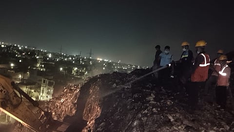 Firefighters bring the fire at Bhandewadi dumping yard under control