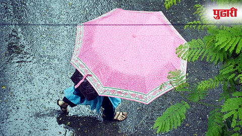 Image Of Woman walking in Rain with umbrella