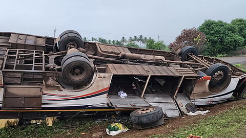 Private Bus Overturns Pune Solapur Highway