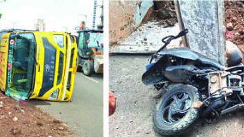 Thane accident news : रिंगरूट मार्गावर वाहनांना धडक देत डंपर पलटी