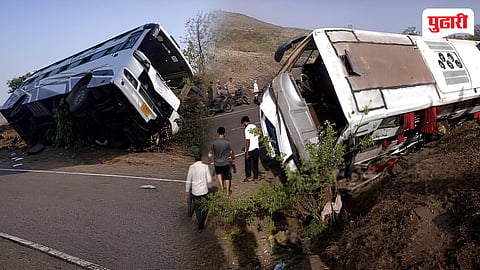 Beed accident | काळ आला होता पण वेळ आली नव्हती !कानिफनाथ घाटात ट्रॅव्हल पलटी; ३० प्रवासी सुखरूप