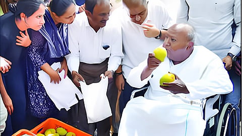 बंगळूर पंतप्रधान महोत्सवात फळांची पाहणी करताना माजी देवेगौडा.
