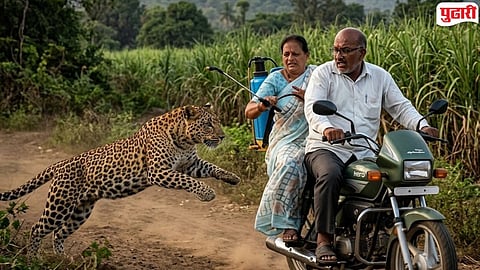 Junnar Leopard Attack : दुचाकीवरून जाणा-या दाम्पत्यावर बिबट्याची झडप, फवारणी पंपामुळे वाचले प्राण; जुन्नरमधील थरारक घटना