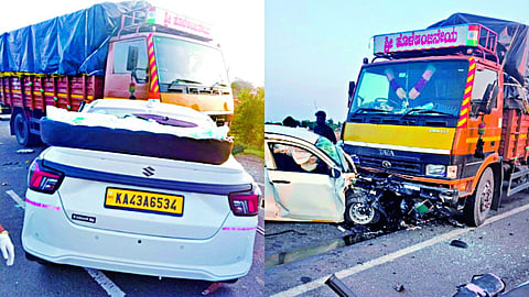 Karnataka Accident : कार-कँटर धडकेत महिलेसह चौघे ठार