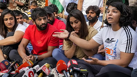 Wrestlers protest against Brij Bhushan