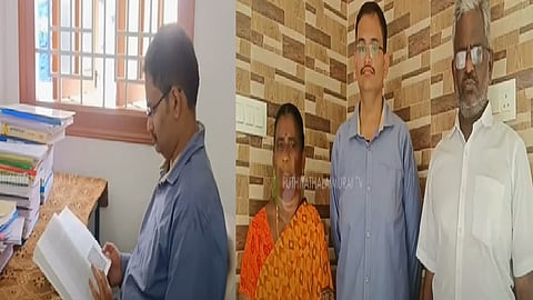 யூபிஎஸ்சி தேர்வில் சாதனை படைத்த திருப்பூர் இளைஞர் முகிலன், தன் பெற்றோடுடன்