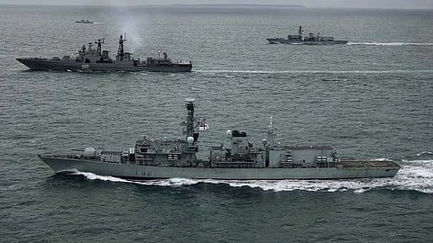 Terrified at the sight of the Russian ship the British Navy flees in panic