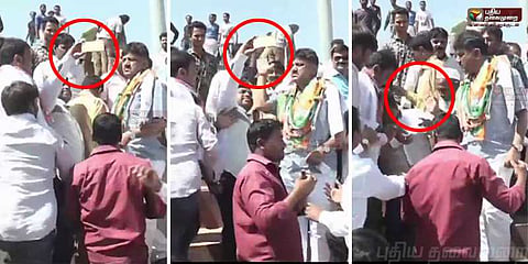 செல்ஃபி எடுத்த ஆதரவாளர்: மொபைலை தட்டிவிட்ட அமைச்சர்