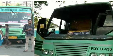 தமிழகத்தில் கடைகள் மூடல்: புதுச்சேரியில் தமிழக பேருந்துகளின் கண்ணாடி உடைப்பு