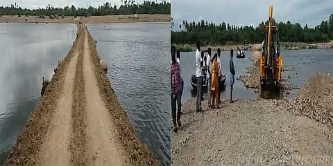 காவிரியில் சட்டவிரோதமாக பாலம் ! நடப்பதற்கே கட்டணம் வசூலித்த அரசியல்வாதி