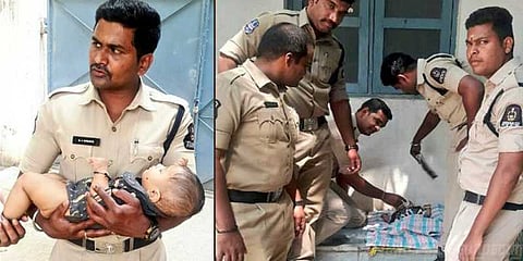 தேர்வு எழுதச்சென்ற தாய் : குழந்தைக்கு பாலூட்டிய காவலர்கள்