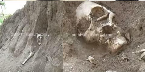 சிவன் கோயில் அருகே குவியலாக வெளிவரும் எலும்புக்கூடுகள்