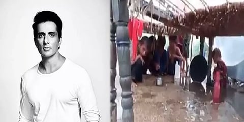 கொட்டும் மழையில் கட்டிலுக்கு கீழே குழந்தைகள்.. விவரம் கேட்ட சோனு சூட்..!