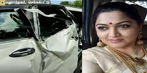 குஷ்புவின் கார் மீது கண்டெய்னர் லாரி மோதி விபத்து: யாருக்கும் காயமில்லை