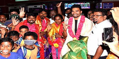 திருச்சி: தடகள வீராங்கனை தங்க மங்கை தனலட்சுமிக்கு பிரமாண்ட வரவேற்பு