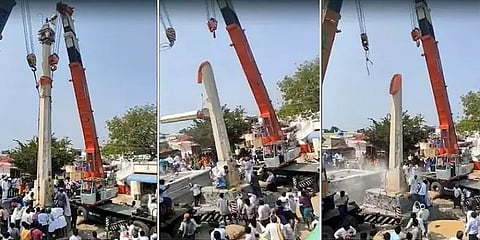 பக்தர்கள் சூழ்ந்திருந்தபோது துண்டாகி விழுந்த 40 டன் எடை கொண்ட கொடி மரம் - பதறவைத்த சம்பவம்