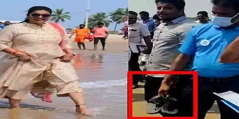 ஊழியரிடம் தன் காலணிகளை கையில் எடுத்துவர கூறினாரா அமைச்சர் ரோஜா?வைரல் வீடியோவுக்கு விளக்கம்