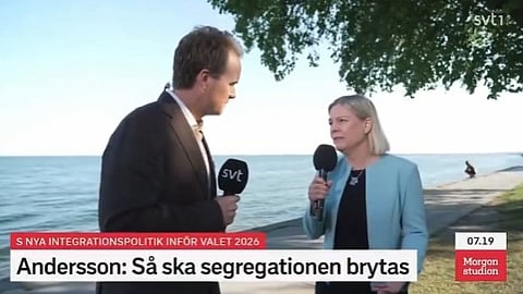 Magdalena Andersson intervjuas av Pelle Nilsson, SVT Morgonstudion